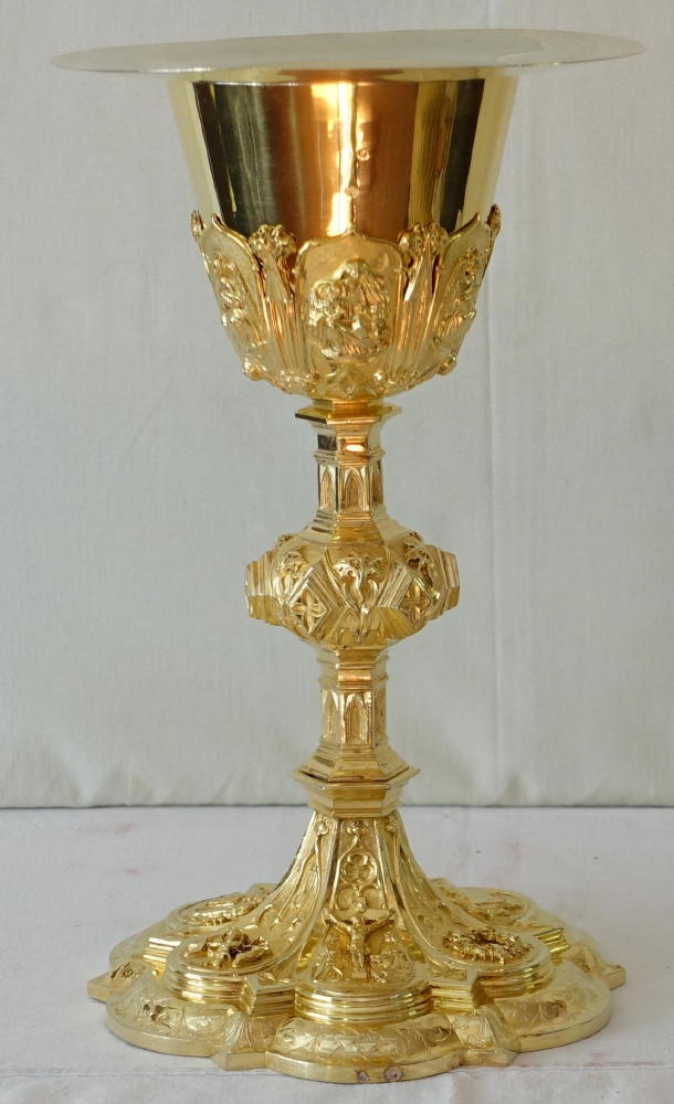 Ref 7841. Antique French NeoGothic Chalice and Paten.